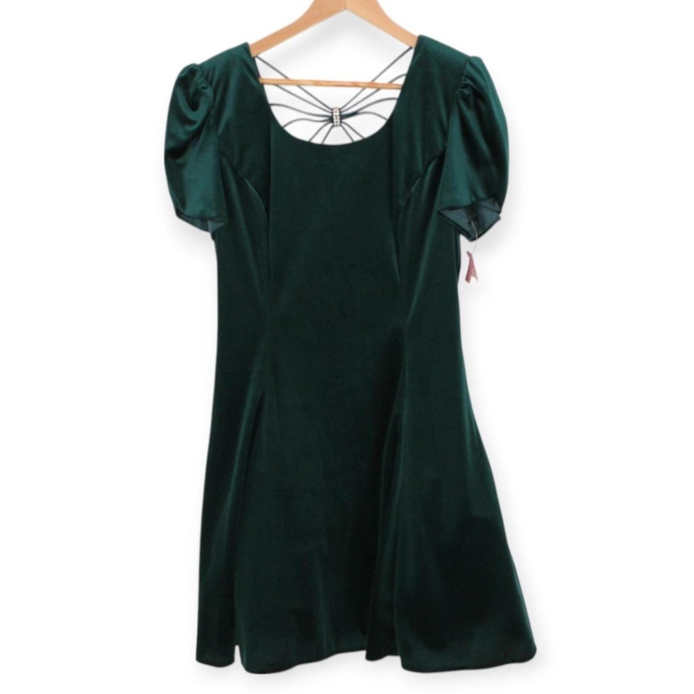 Vintage Velvet Puff Sleeve Party Dress Juniors Size 11 Holiday Deadstock 80s 90s